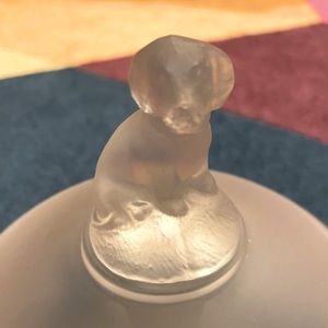 Vintage White Powdered Glass Frosted Jar with Dog on Top